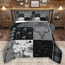 Homewish Rustic Cowgirl Cowboy Queen Comforter Set for Adult, Hippie Western Cabin Bedding Sets, Blue Grey Patchwork Reversible Bedding Comforter Set, Luxury Bedroom Decor, 3-Piece