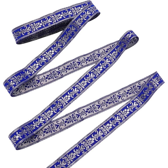 7.7Yard×3/4inch Royal Blue Floral Boho Jacquard Ribbon Vintage Ethnic Jacquard Ribbon Sliver Embroidered Flower Webbing Trim for DIY Clothing Bag Sewing Decorations Gift Wrapping