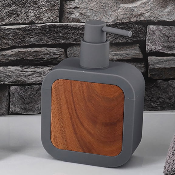 Contemporary Soap Dispenser Gray Rubber and Acacia