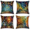 thumbnail image 1 of Funda de Cojín, Juego de 4 Fundas de Almohada Decorativas con Patrón de Camino de Arce con Pintura de Algodón y Lino, 45 x 45 cm, para Sofá, Dormitorio, Hogar, Funda de Almohada al Óleo sobre Lona Rojo Verde, 1 of 5