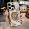 thumbnail image 2 of Case for iPhone 13,3D Butterfly Flower Kickstand Bling Glitter Diamond Marble Ring Stand Shockproof Women Girls Rhinestone Phone Case for iPhone 13,6.1 inch 2021 (DLH White), 2 of 13