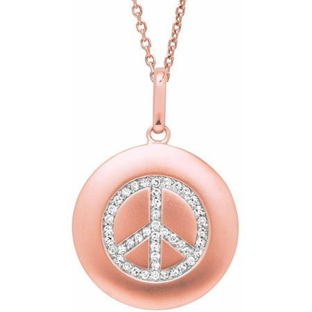 0.16 Carat T.W. Diamond Rose Gold-Plated Sterling Silver Round Peace Sign Disc Pendant