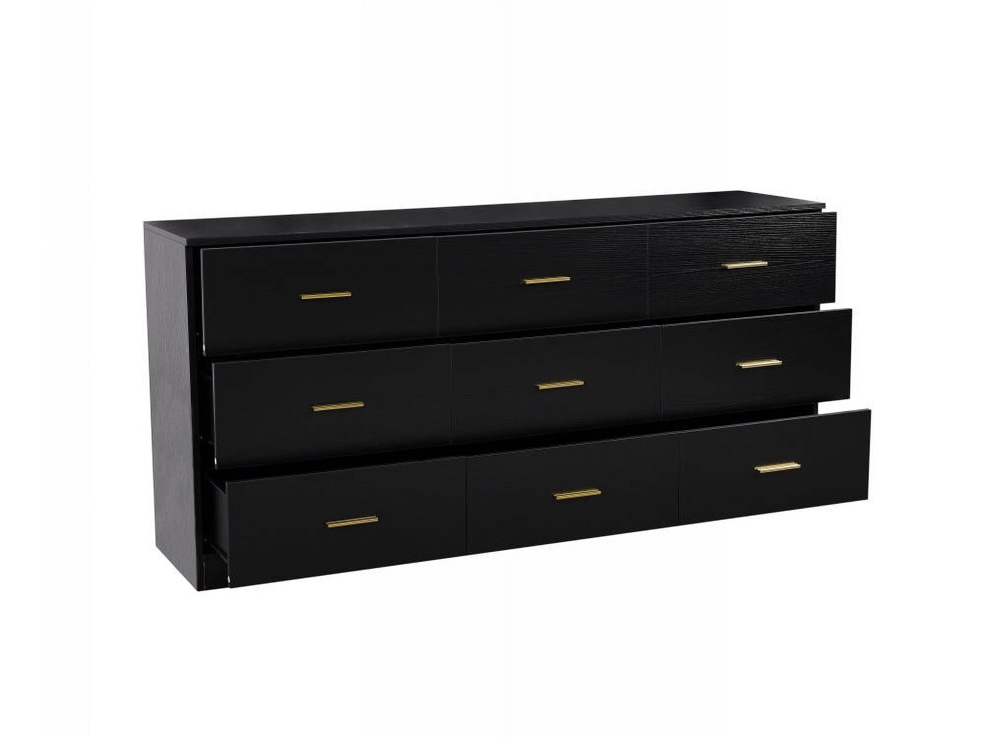 MAYERTY Modern Black 9-Drawer Dresser - Wide Chest with Ample Storage, Sturdy & Safe