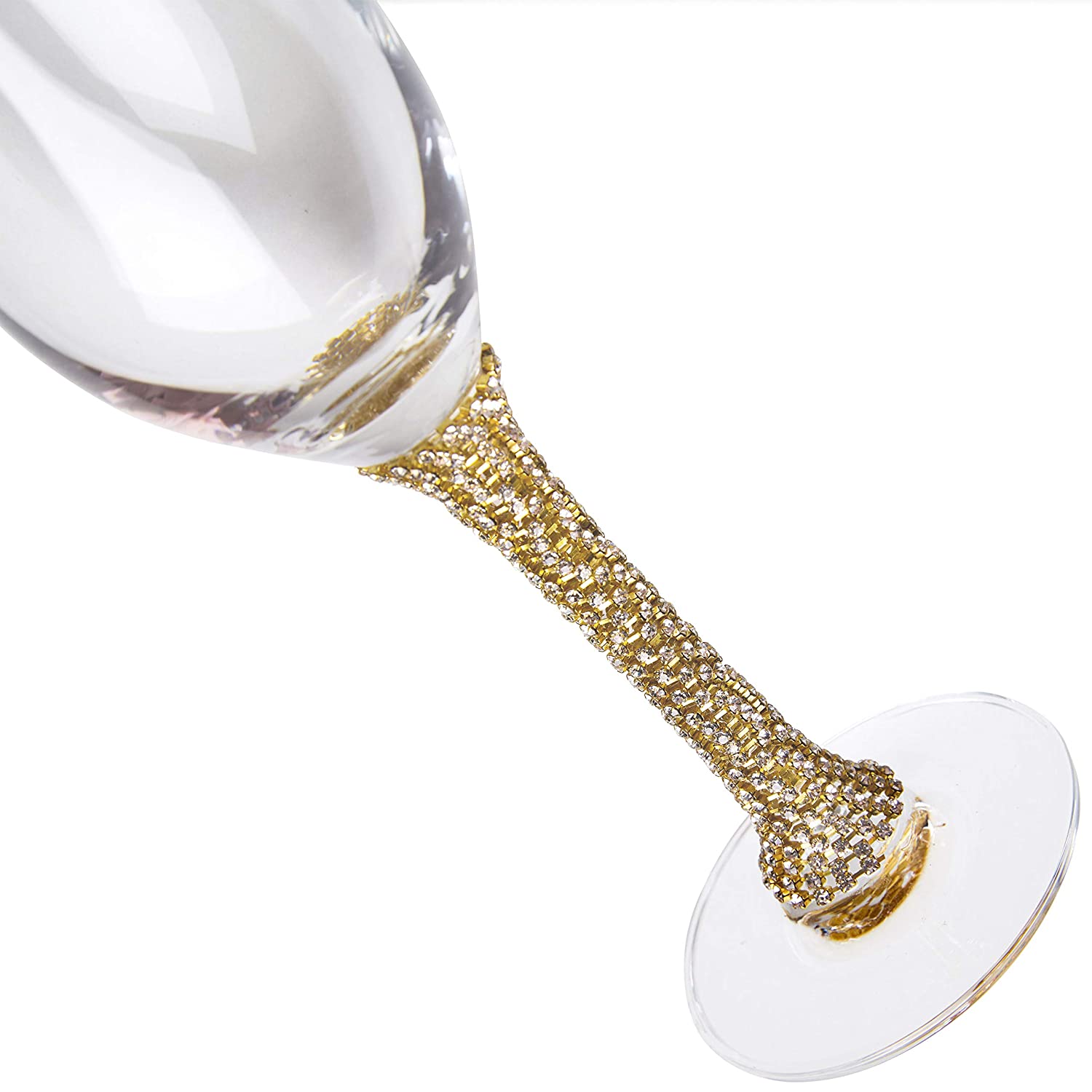 Berkware Set of Crystal Champagne Glasses - Elegant Champagne Toasting Flutes with Rhinestone Embellished Stem