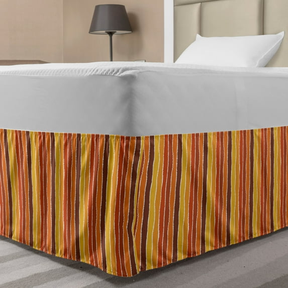 Earth Tones Bed Skirt, Pastel Color Hand Drawn Torn Paper Effect Digital Vertical Stripes Print, Elastic Bedskirt Dust Ruffle Wrap Around for Bedding Decor, 4 Sizes, Multicolor, by Ambesonne