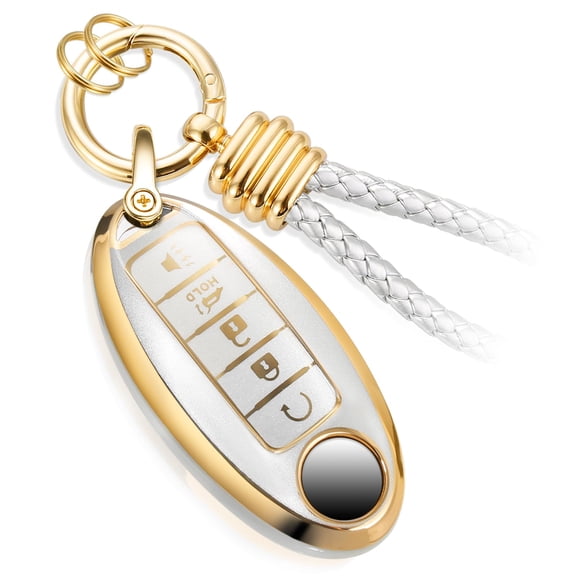 for Nissan Key Fob Cover with Luxury Metal Braided Rope Keychain,Upgraded Soft Key Case for Nissan Key Shell (5 Button only)