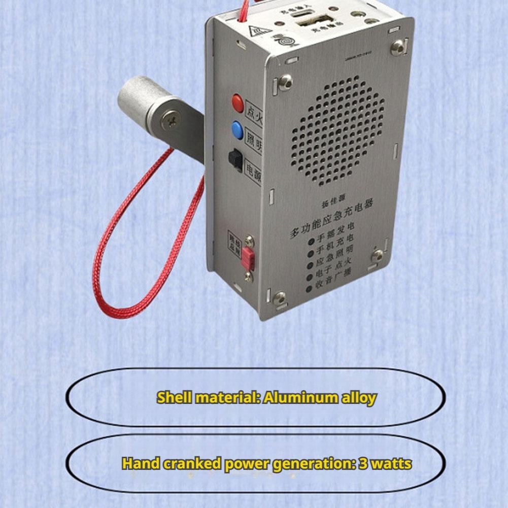 Portable Hand Crank Emergency Power Bank with Flashlight, FM Radio and Plasma Lighter for Camping and Outdoor Emergencies