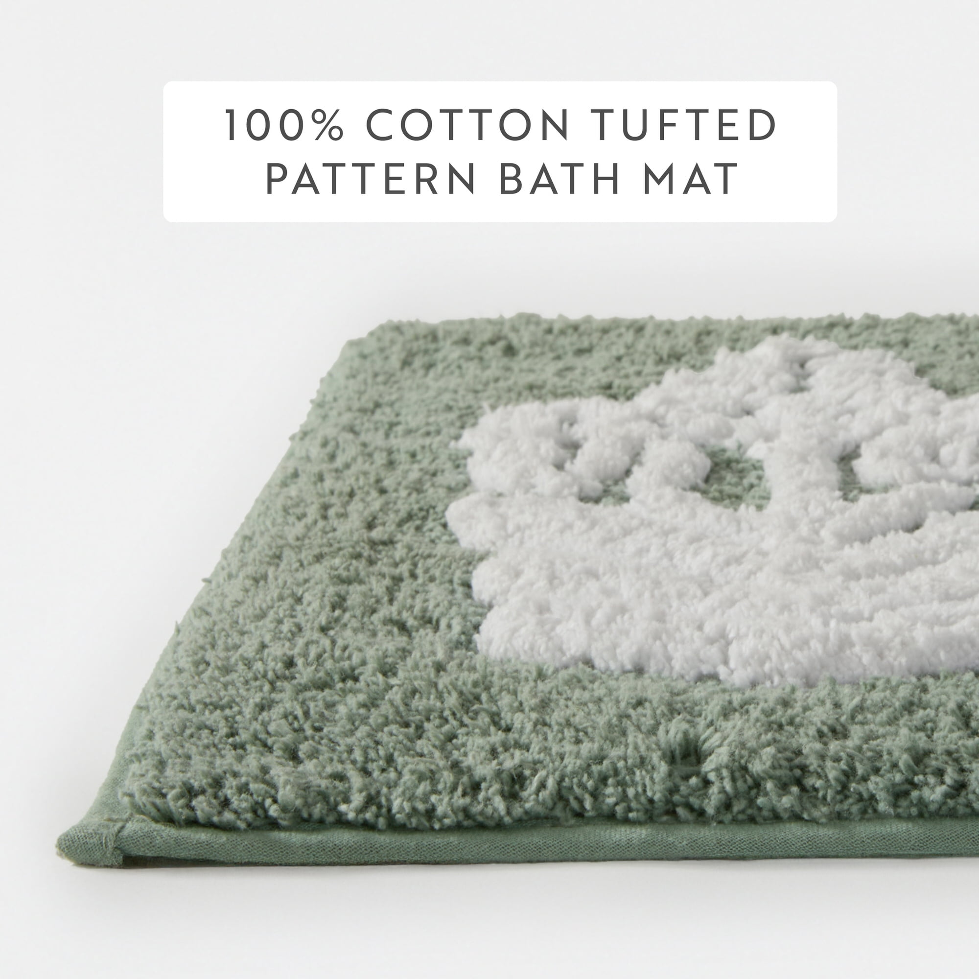 Noble Linens Floral Pattern Cotton Bath Mat, 34 in x 21 in, Folk Leaves Sage