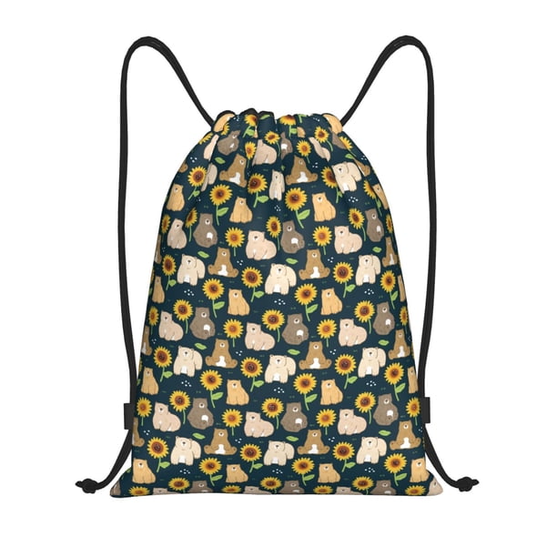 Fotbe Bear Sunflower Bolsa Mochila con Cordón Estampada, Bolsa de Gimnasio Deportiva, Bolsa Cinch, Bolsa con Cordón para Hombres y Mujeres-Small