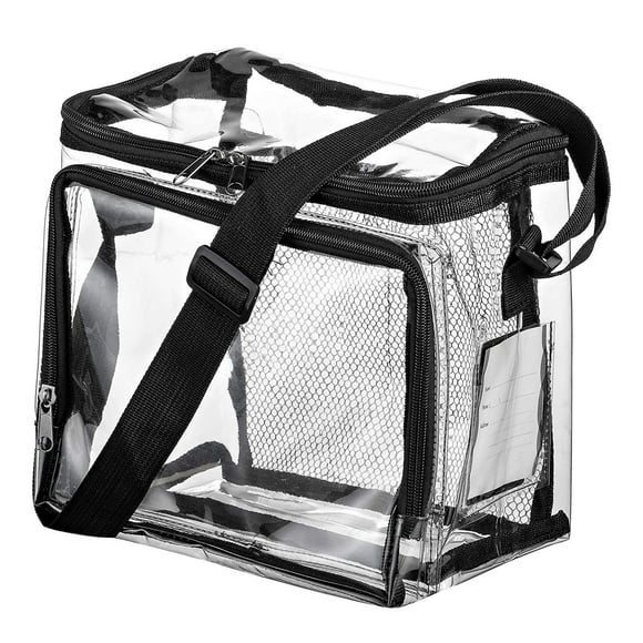 MOPOOR Clear Lunch Bag -Clear Lunch Bag for Work Double-Deck Reusable Lunch Bag with Adjustable Strap, Front Pocket and Top Compartment for Picnic, Beach, Work, School