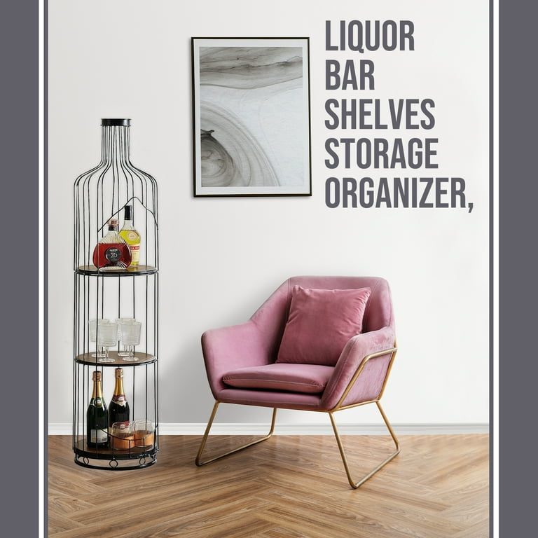 Kings Brand Furniture – Erro Wine Bottle Shaped Shelf, Tall Freestanding  Floor Wine Holder, Liquor Bar Shelves Storage Organizer, Black/Oak