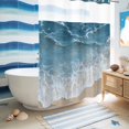 thumbnail image 5 of No Hook Shower Curtain with Built-in Rings - Abstract Blue Beach Washable Waterproof Fabric Bathroom Curtains for Hotel,Rentals, 60 X 72 Inch Long , Watercolor Modern Art, 5 of 9