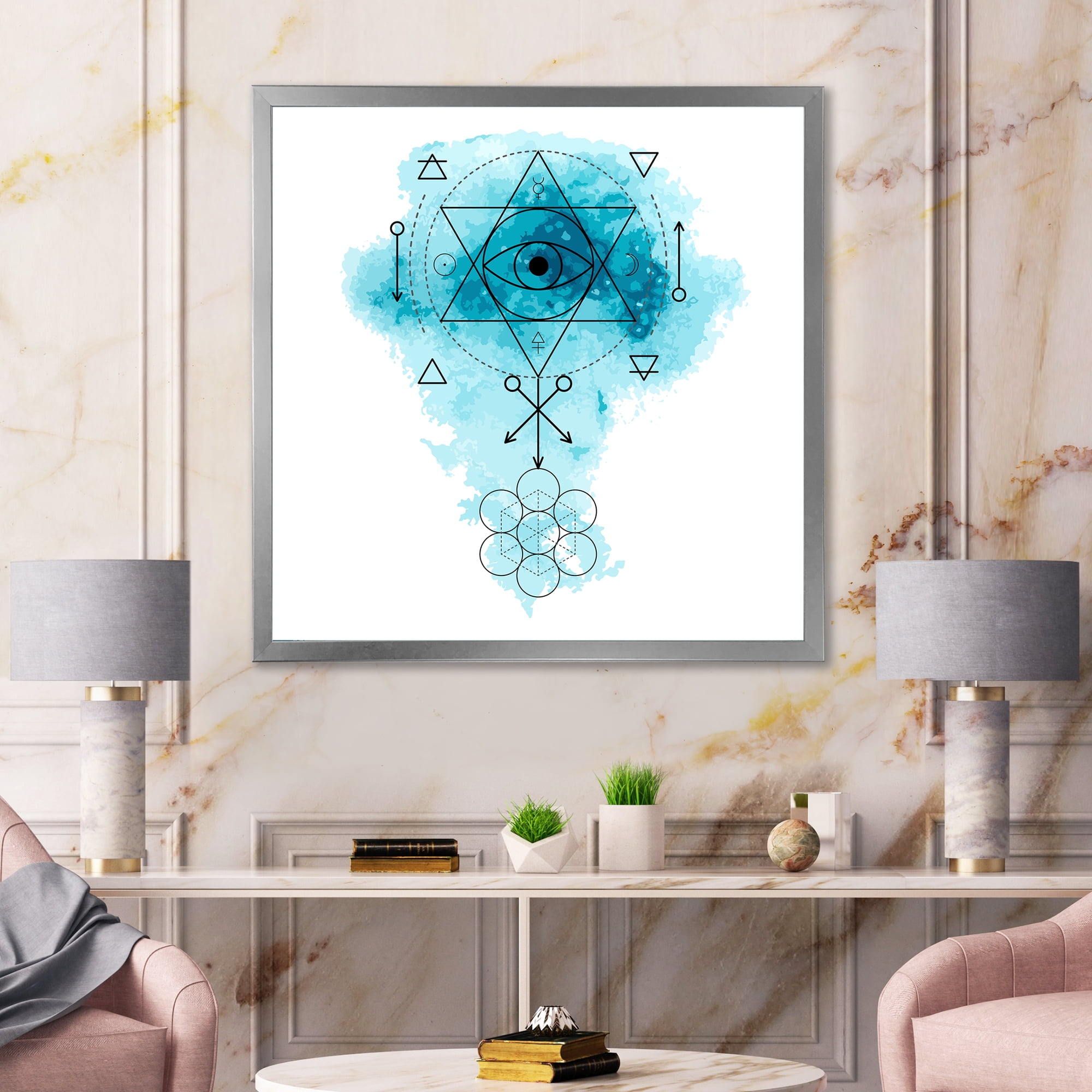 Designart 'Sacred Geometry and Symbol of Alchemy II' Bohemian & Eclectic Framed Art Print