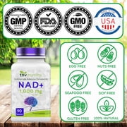 TNVitamins Nicotinamide Adenine Dinucleotide NAD+ Supplement 1,000 mg Per Serving for Cellular Energy Support and Mitochondrial Function, 90 Count