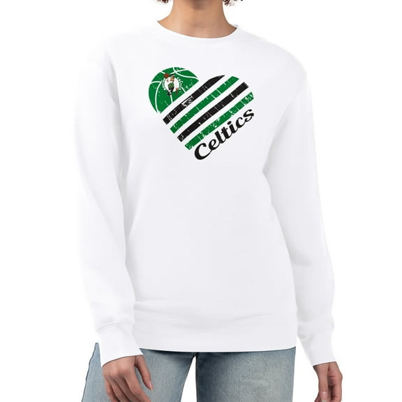 Women's G-III 4Her by Carl Banks White Boston Celtics Heart Graphic Fleece Pullover Sweatshirt