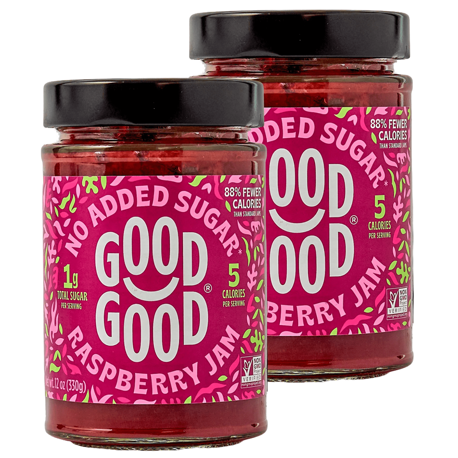 GOOD GOOD Raspberry Jam, No Added Sugar, Low Calorie, Keto Friendly, 12 oz, 2 pack