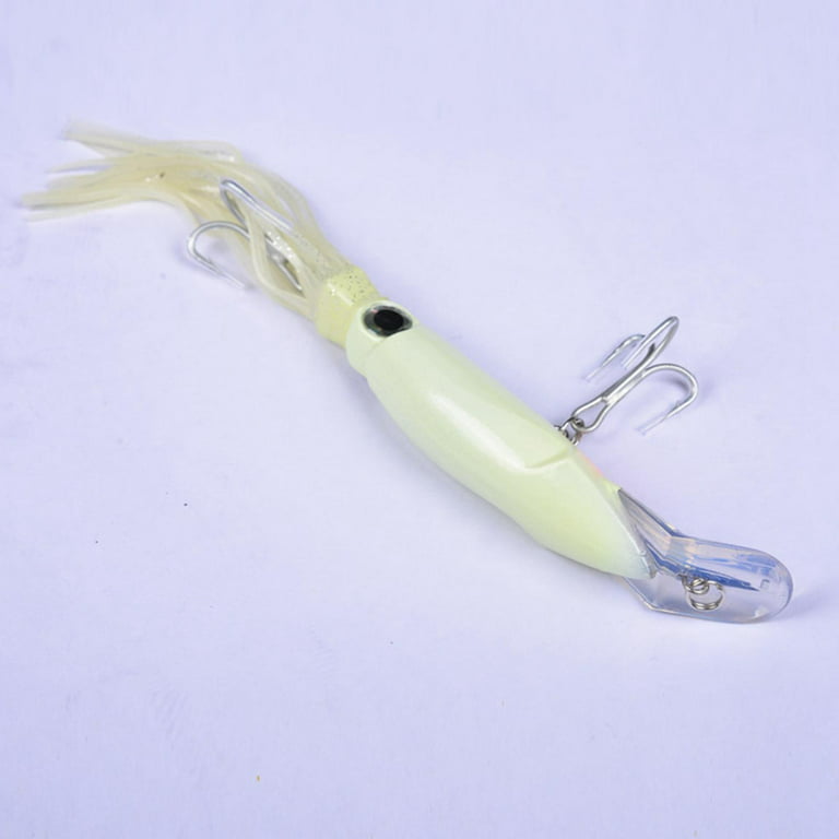 Luminous Squid Skirt Trolling 8.6in Artificial Fish, Swimming Lure Fishing Glow for Marlin, Dolphin, Tuna, Salmon, Offshore, Size: 22X3CM, Beige