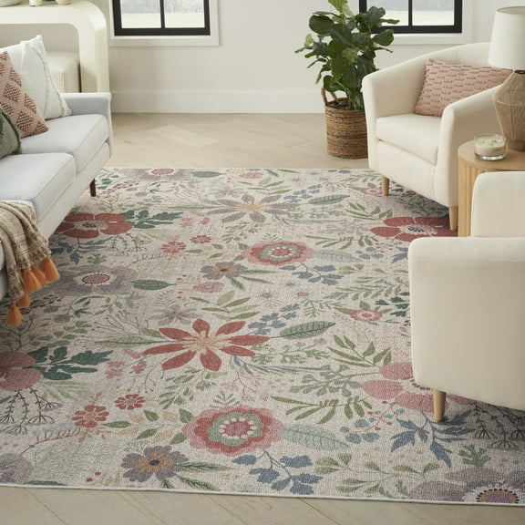 Nourison Nourison Washables Floral Cream Multicolor 5'2" x 7' Area Rug (5x7)