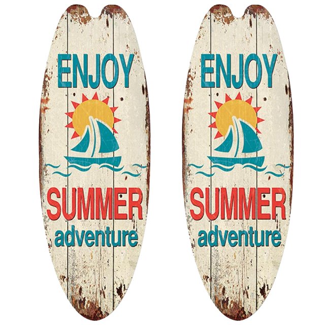Letreros Surf Decoraciones SurfRush 2Pzas 16x45cm Madera Tabla de Surf.