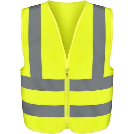 NEIKO 54069A Safety Vest, Size X-Small for Kids, High Visibility Vest with Reflective Strips, Neon Yellow Vest, Zipper Front, Reflective Vest For Men and Women, Work Vest, Security Vest and Hi Vis