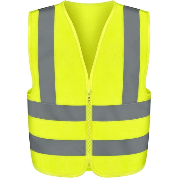 NEIKO 54069A Safety Vest, Size X-Small for Kids, High Visibility Vest with Reflective Strips, Neon Yellow Vest, Zipper Front, Reflective Vest For Men and Women, Work Vest, Security Vest and Hi Vis