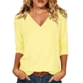 thumbnail image 3 of Zysthvn Fall Women 3/4 Sleeve Tops Casual Lightweight Striped Women Tshirts Loose Fit V Neck Tops, 3 of 8
