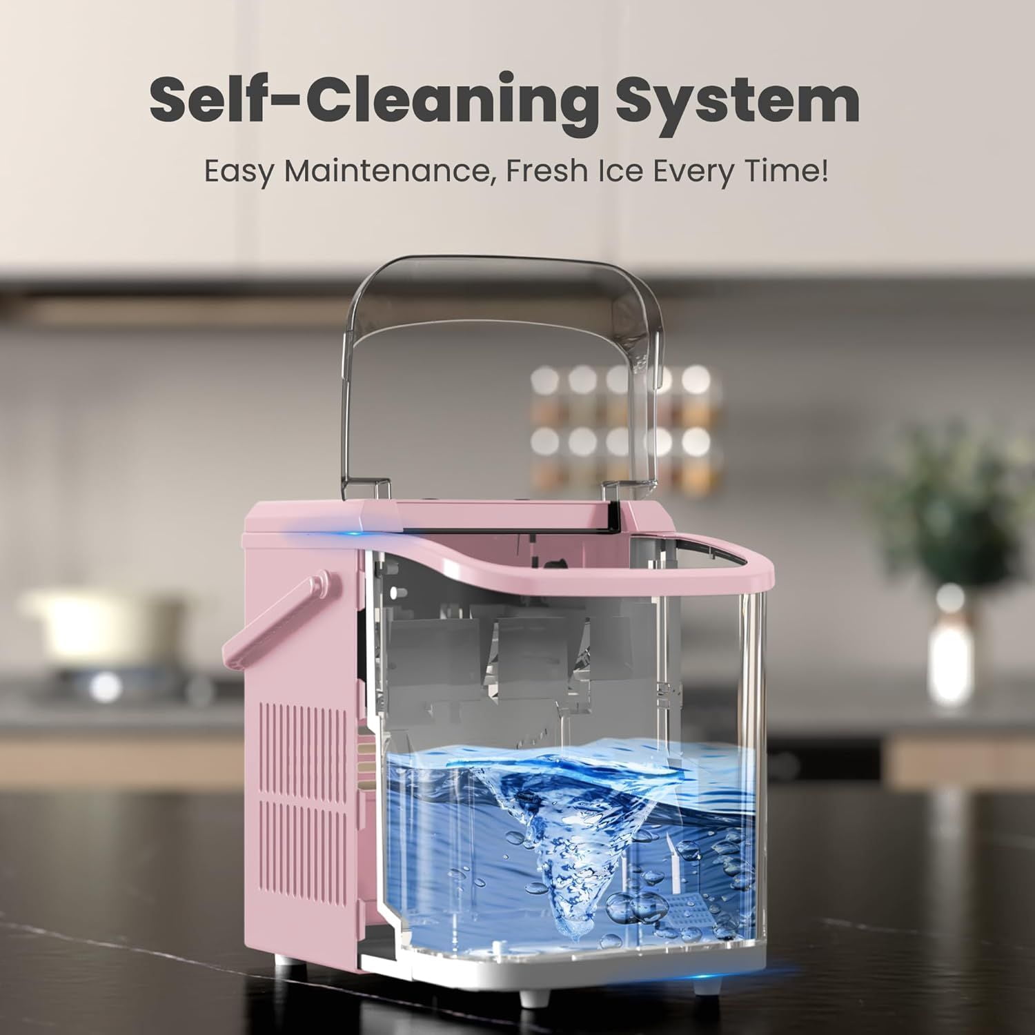 Countertop Ice Maker with Handle, 26lbs/24H Portable Ice Machine, 9 Bullet Ice Cubes Ready in 6 Mins, Self-Cleaning, Quiet Compact Ice Maker for Home, Kitchen, RV, Camping