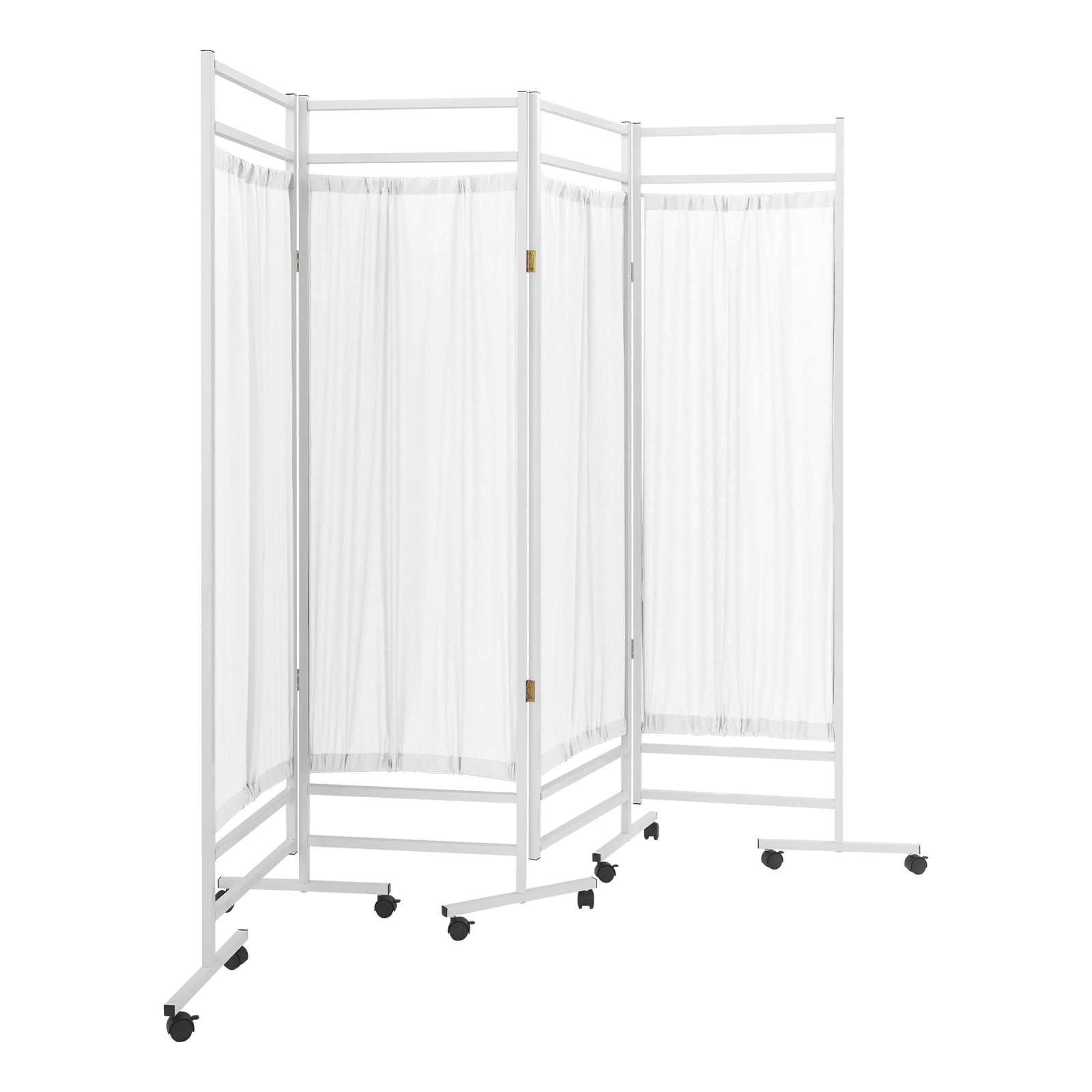 Portable Medical Privacy Screen, 78.74in Width 4-Panel Folding Divider with 10 Locking Wheels, White Nylon Fabric for Wards and Nursing Homes
