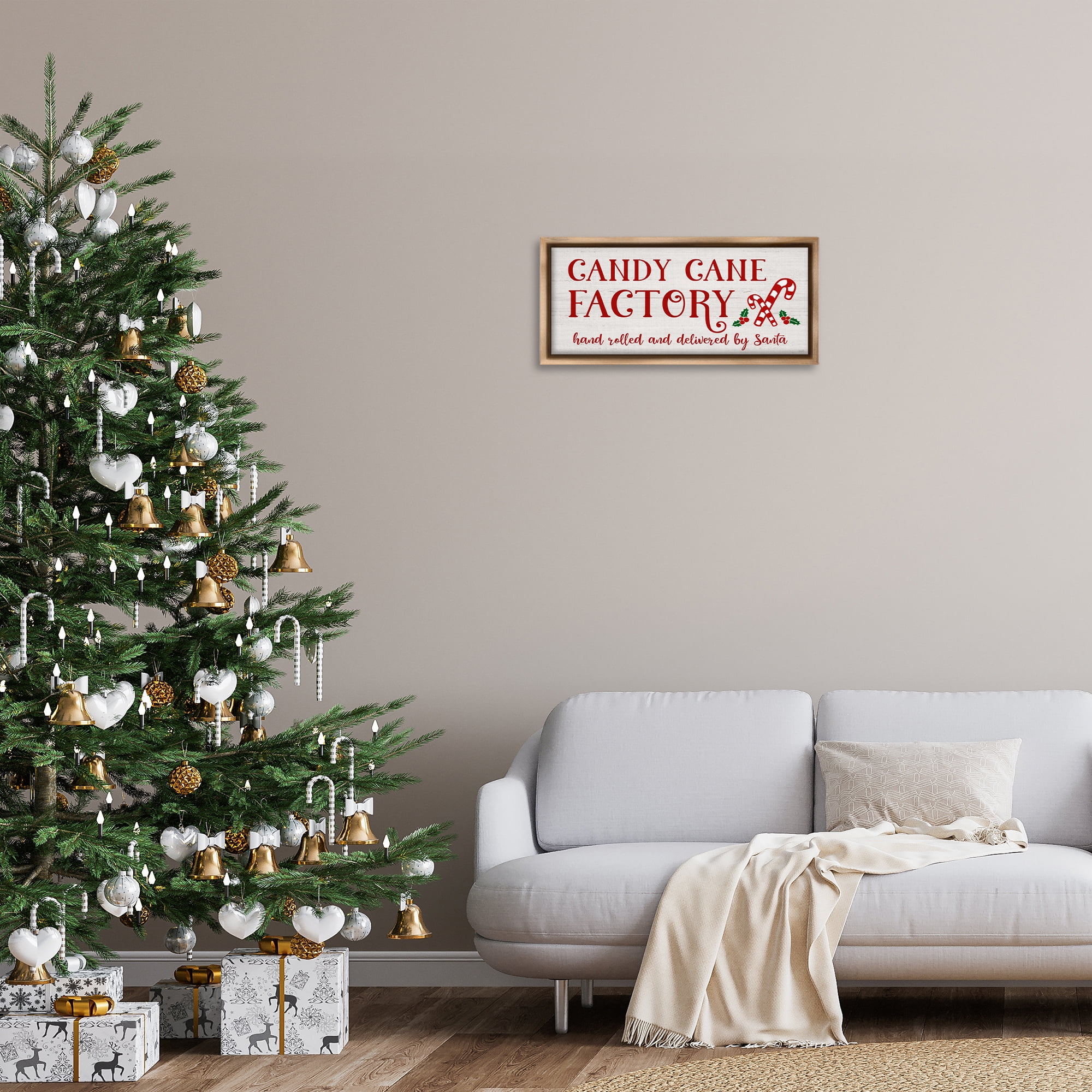 Stupell Industries Candy Cane Factory Holiday Painting Brown Floater Framed Canvas Art Prints Wall Art, 25 x 11