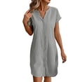 thumbnail image 3 of ClodeEU Women's V Neck Short Sleeve Button Down Shirt Dress, Solid Color Casual Dress Gray,Women's Plus L, 3 of 9