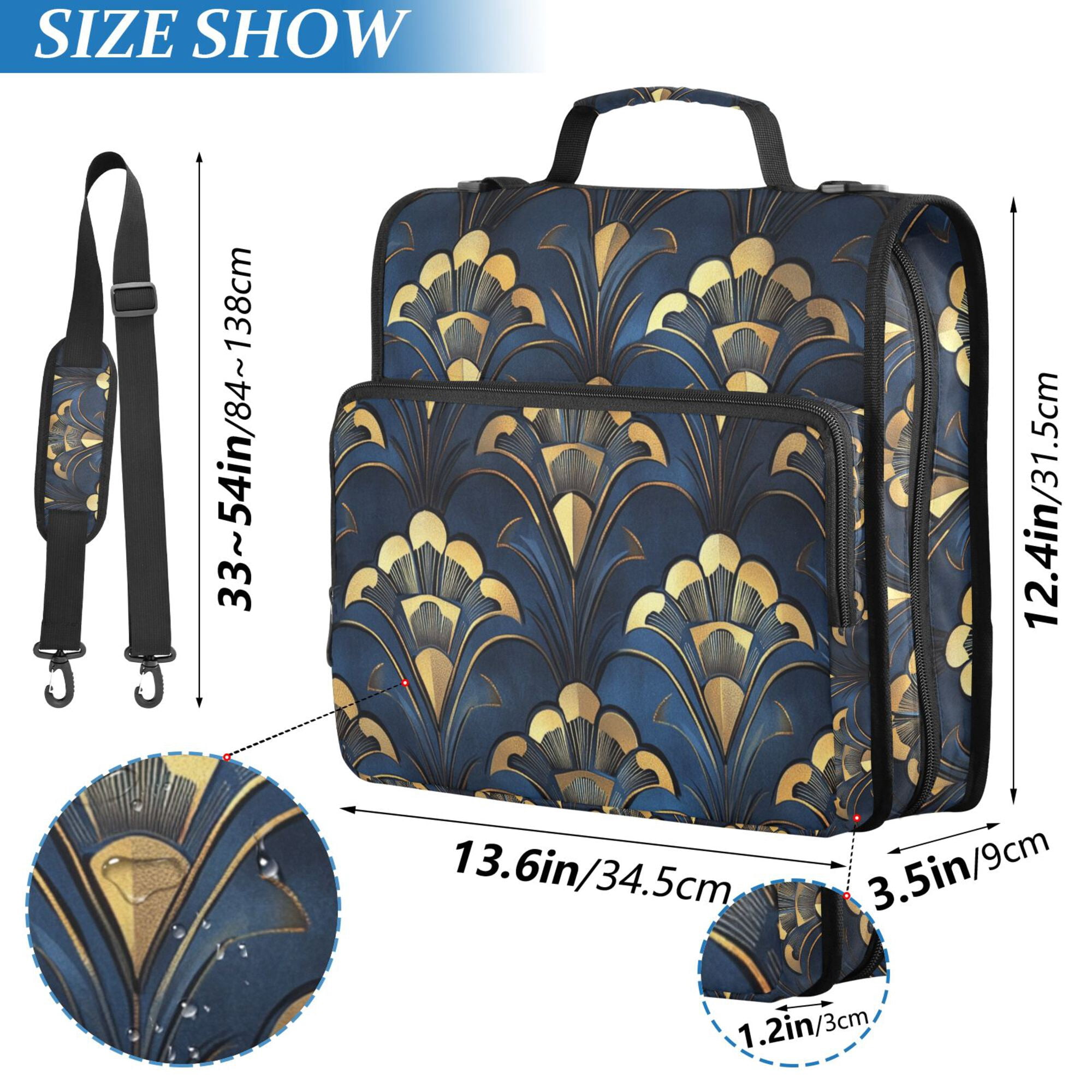 FORMRS Zipper Binder with Shoulder Strap 2-inch Ring 500 Sheet Capacity File Bag, Blue Art Pattern