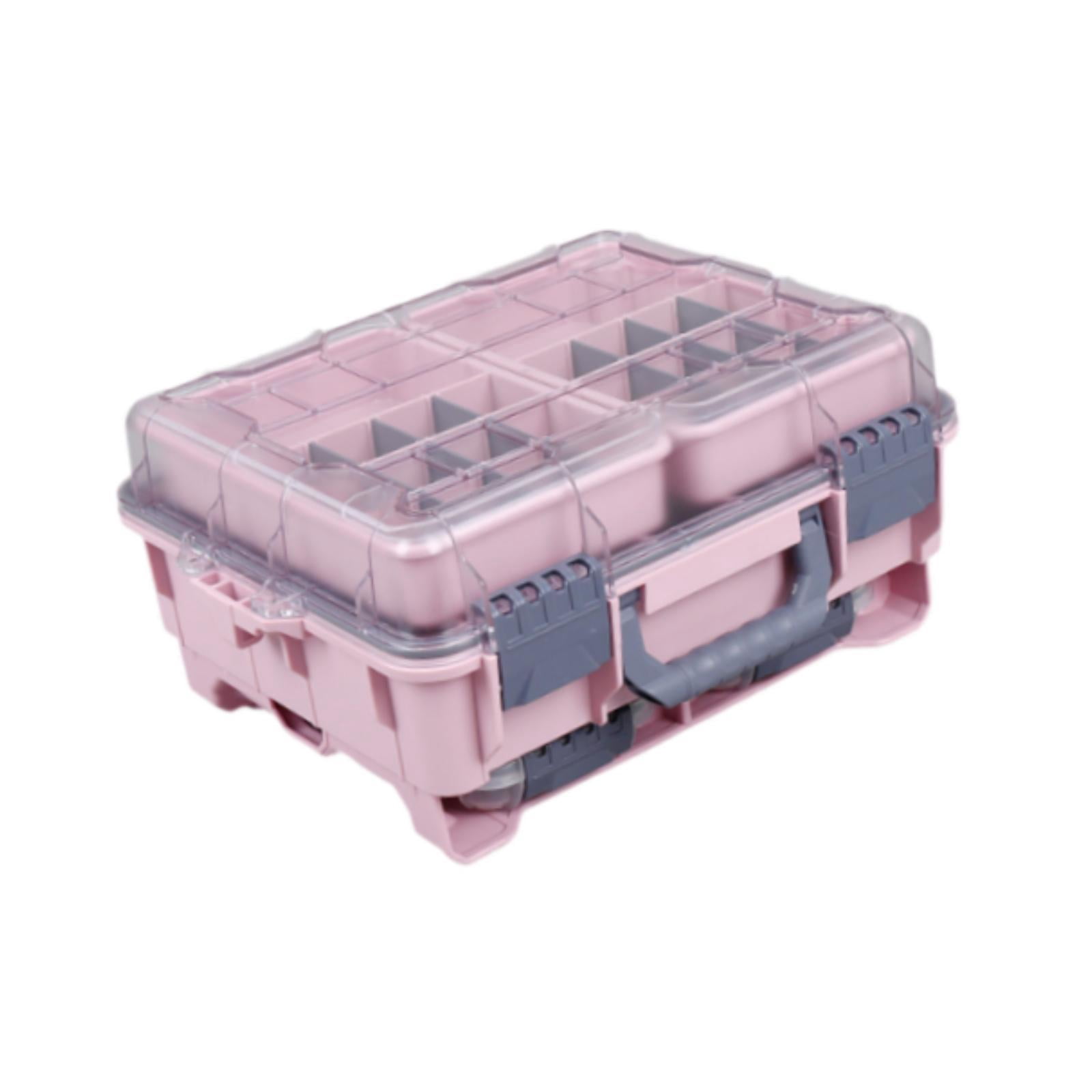 Wswqop Fishing Gear Storage Box Fishing Lure Organizer Multilayer Double Buckles Sturdy Pink