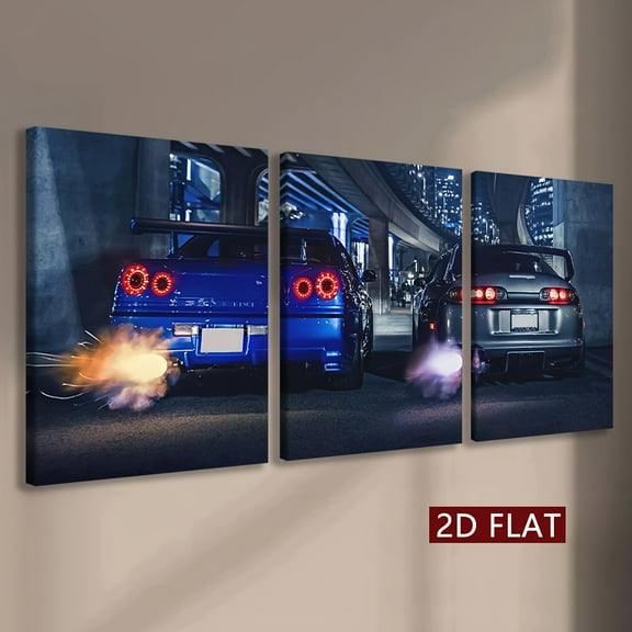 [2D Flat] 3pcs Wooden Framed Canvas, Passionate Racing Poster, Fantasy Decorations, Frame Painting, Modern Art, Canvas, Perfect Gift for Friends And Family, Home, Room Mural, Office, for Living Room