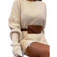 thumbnail image 3 of Women'S Oversized Solid Color Round Neck Long Sleeve Pullover Distressed Knit Sweater Top White XL, 3 of 8