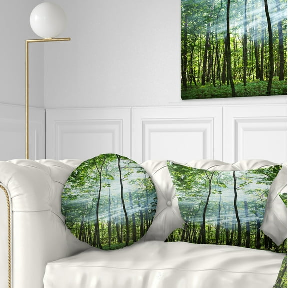 Designart Green Sunny Forest - Landscape Photography Throw Pillow - 12x20