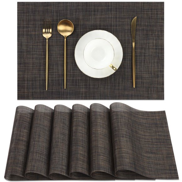 Set de 6 Individuales de Mesa SHACOS de Vinilo Tejido 45x30cm Negro Marrón