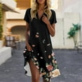 thumbnail image 2 of UoCefik T-Shirt Dress For Women Beach Floral Short Sleeve Mid Length Dress Party V Neck Casual Summer Sundress Cute Loose Fit Flowy Dresses Black XL, 2 of 4