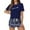 Dark Blue, variant on Women Pajama Sets Crew Neck Pullover Three Quarter Sleeves Printed T Shirt With Bow Plaid Shorts Womens Pjs
