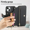thumbnail image 3 of ELEHOLD Case for iPhone 15, RFID Blocking Zipper Leather Wallet Stand Case with Card Slot & Wrist Strap & Ring Holder,Black, 3 of 10