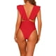 thumbnail image 3 of Bañadores de una pieza para mujer con escote en V y volantes, monokini de control de abdomen, traje de baño rojo XL, 3 of 5