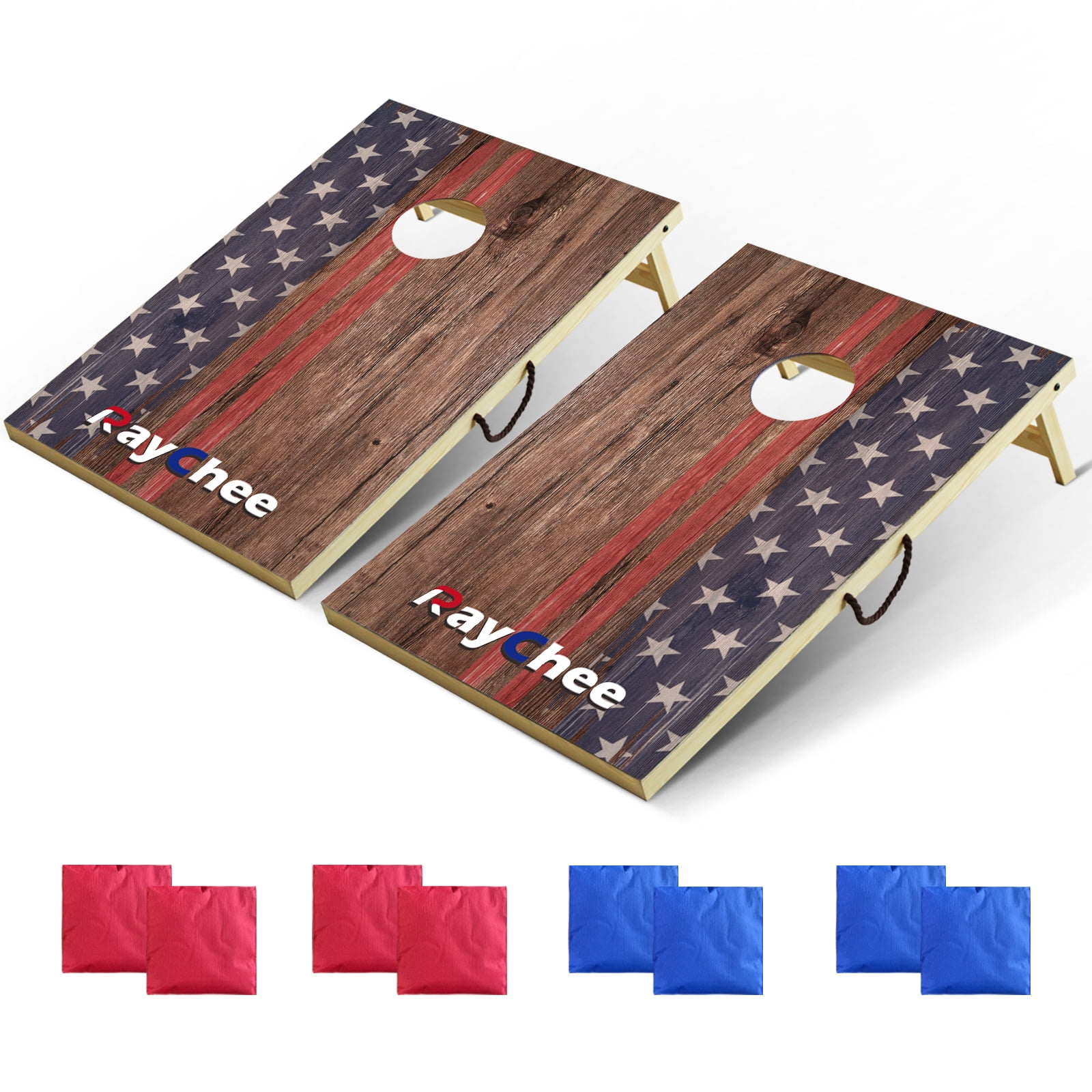 Cornhole Game Set w/2 Boards, 3*2ft Solid Wood Regulation Size Cornhole Set with 8 Bean Bags, Cornhole Boards Games Set with Bright Light Strips