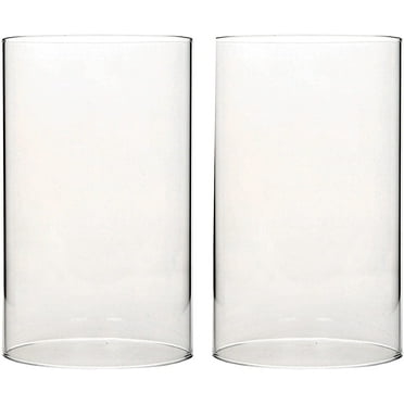 Hosley Set of 2, 7 Inch High Clear Glass Hurricane Pillar Candle Holder