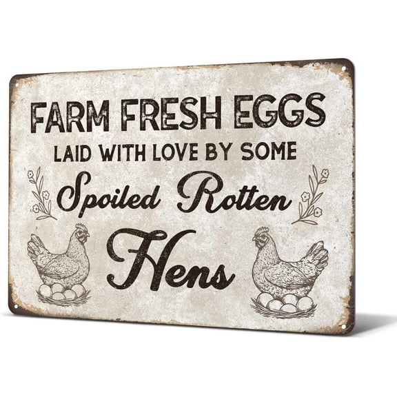 Rustic Farm Fresh Eggs Metal Wall Sign Funny Hen House Decor 12 x 8 Inch