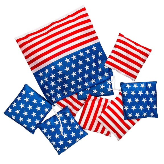 Fun Express Patriotic Cornhole Stars & Stripes Bean Bags with Bag - 9 Piece