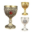 thumbnail image 2 of Plyzle Gothic Goblet Chalice: Ornate Metal with Enamel & Gems. Medieval Home Bar Decor, Fantasy Drinkware, Collector's Piece. 7cm., 2 of 5