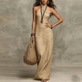 thumbnail image 5 of ClodeEU Women's Halter Neck Sleeveless Midi Dress,Bodycon Casual Summer Dress Khaki,Women's Plus XL, 5 of 8