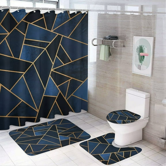 Modern Geometric Shower Curtain Waterproof Bathroom Curtain Set with Hooks Home Decor Bathroom Curtains 4pcs