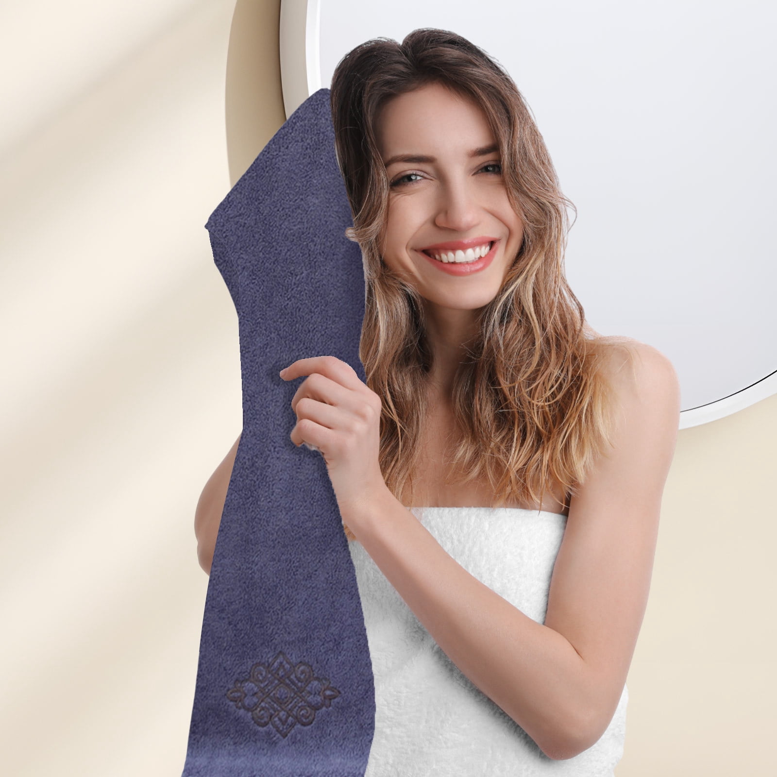 Hand Towel Set of 4 Super Thick Luxury Cotton Soft Highly Absorbent Embroidered Hand Towels for Bathroom Decorative Hotel Quality (14 x 31 in,Blue)