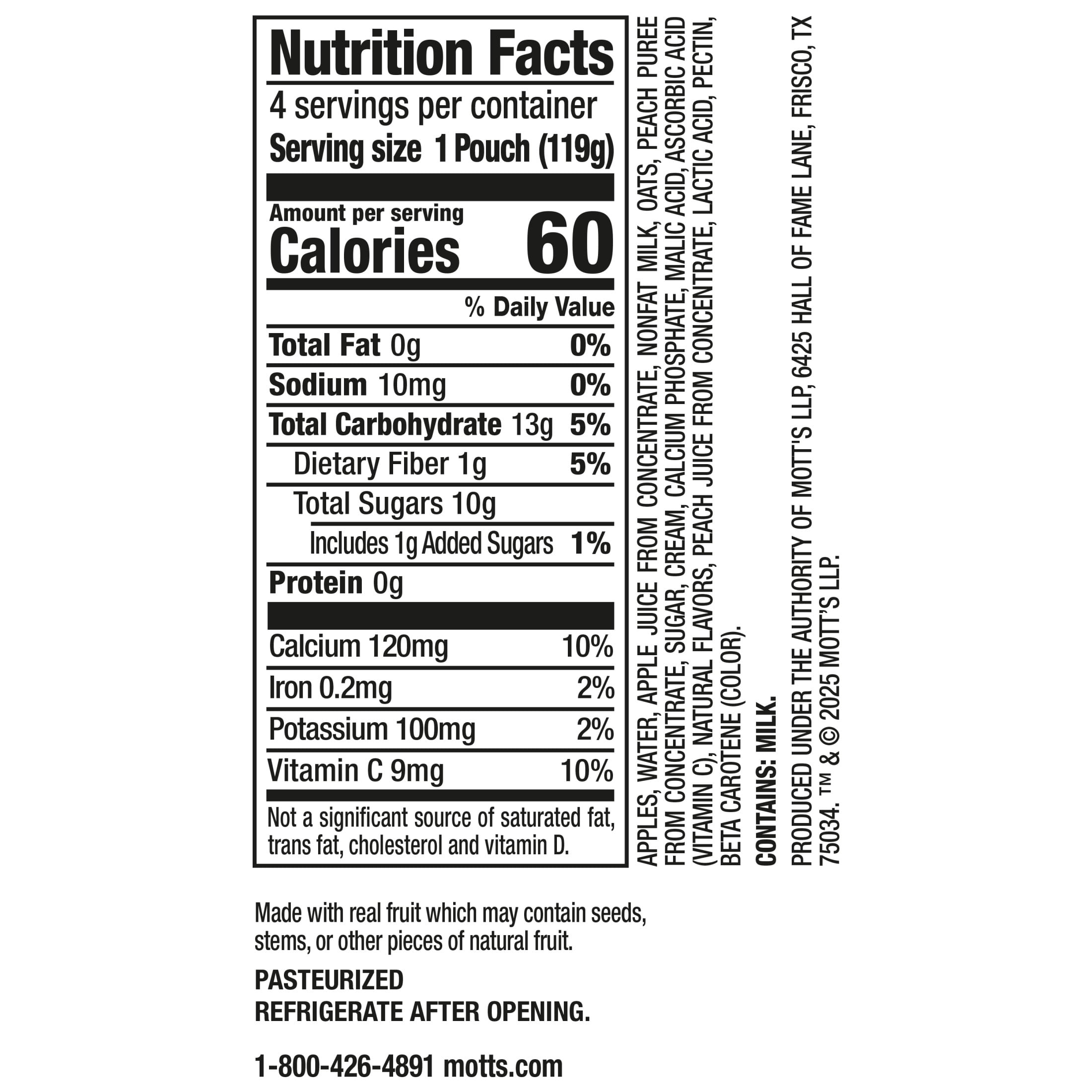 (3 pack) Mott’s Fruit Smoothie Vanilla Peach, 4.2 oz, 4 Pack Pouches