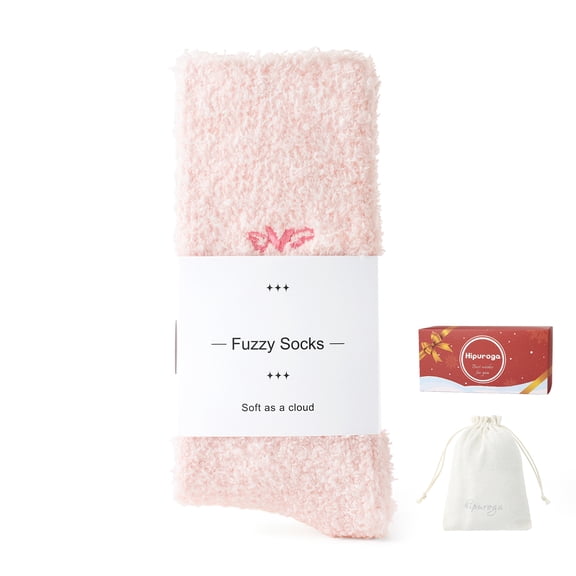 Hipuroga Thermal Fuzzy Socks for Women Fluffy Soft Cozy Warm Slipper Socks for Winter Home Sleep Mom Gifts LightPink FUZZY SOCKS